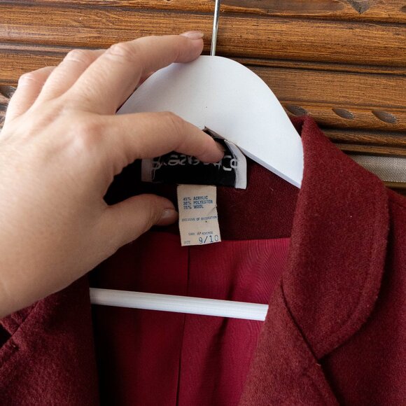 VINTAGE Present Co Wool Blend Blazer Size 10 Made in USA Burgundy Classic Jacket - Picture 5 of 6